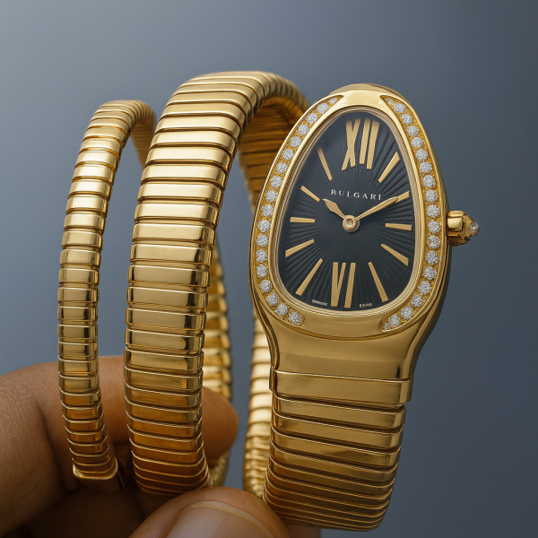 BVLGARI gold face twisted watch