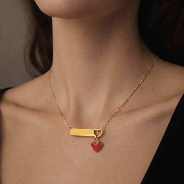 Engraved big red dropping female necklace