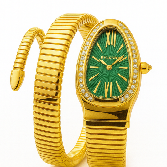 BVLGARI gold face twisted watch
