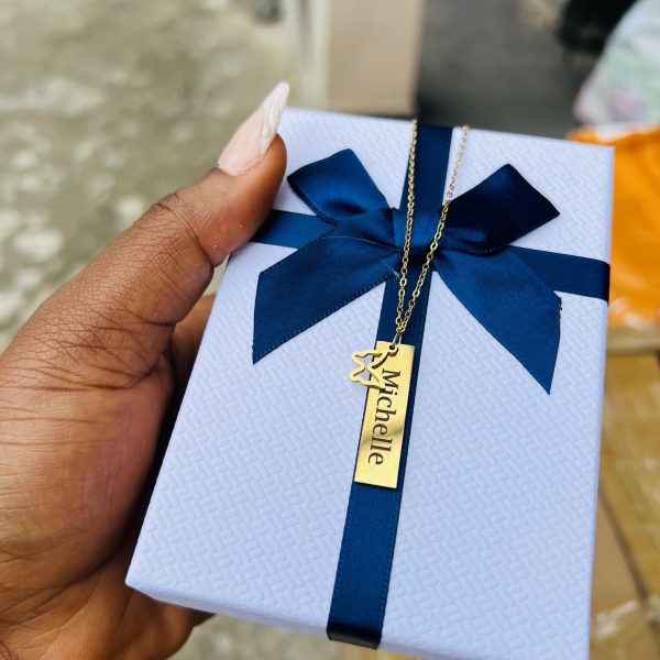 Female butterfly  non tarnish engraved necklace