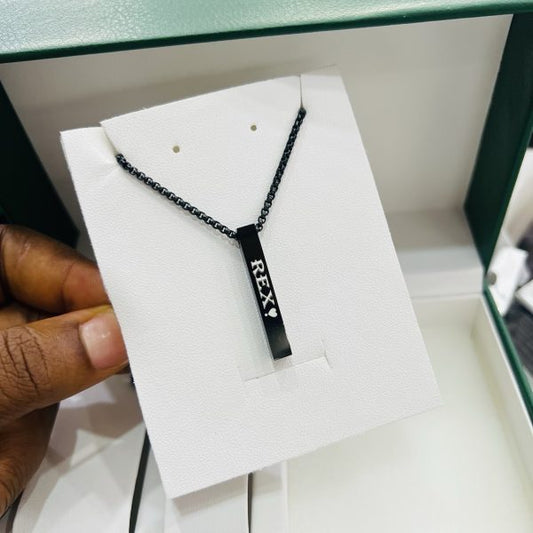 Engraved black block necklace