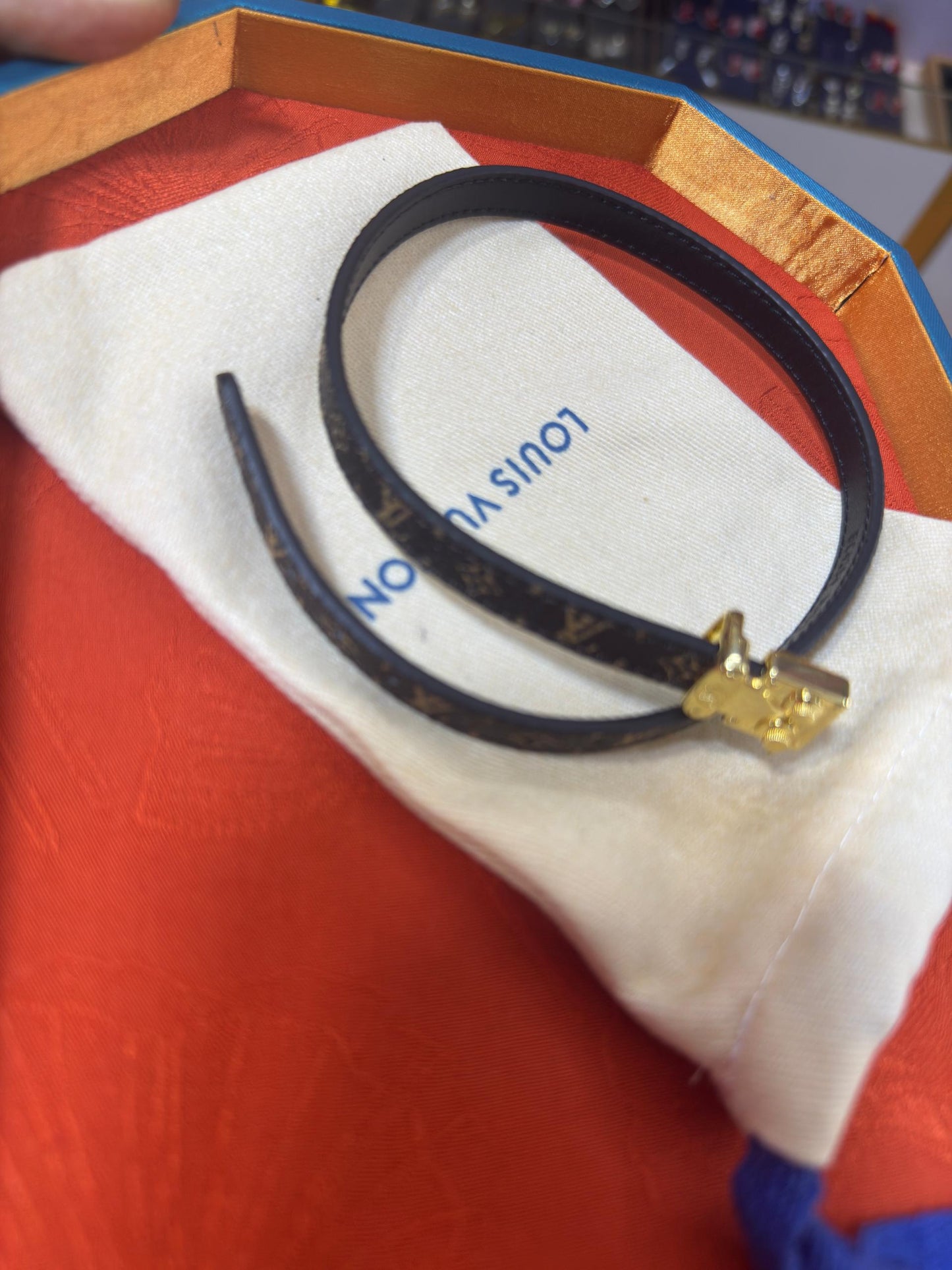 2 sides LV leather bracelet with gold hardware