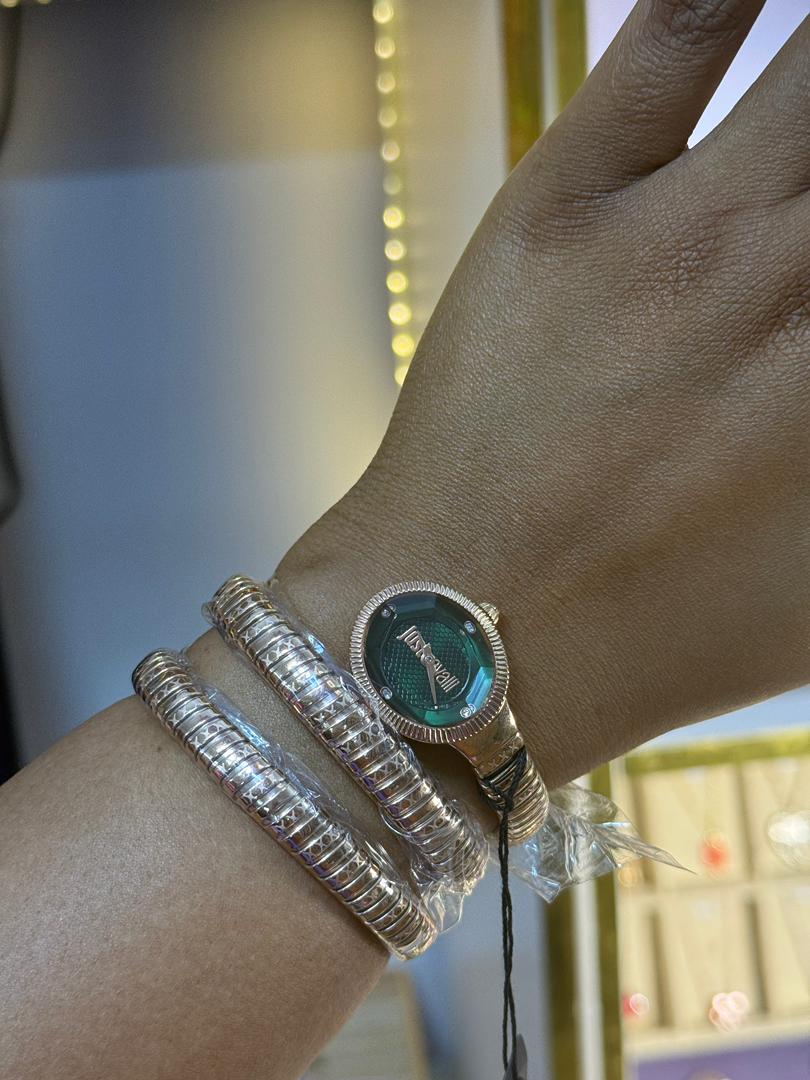 Just Cavalli After Party Green Dial Rose Gold Steel Strap Watch for Women